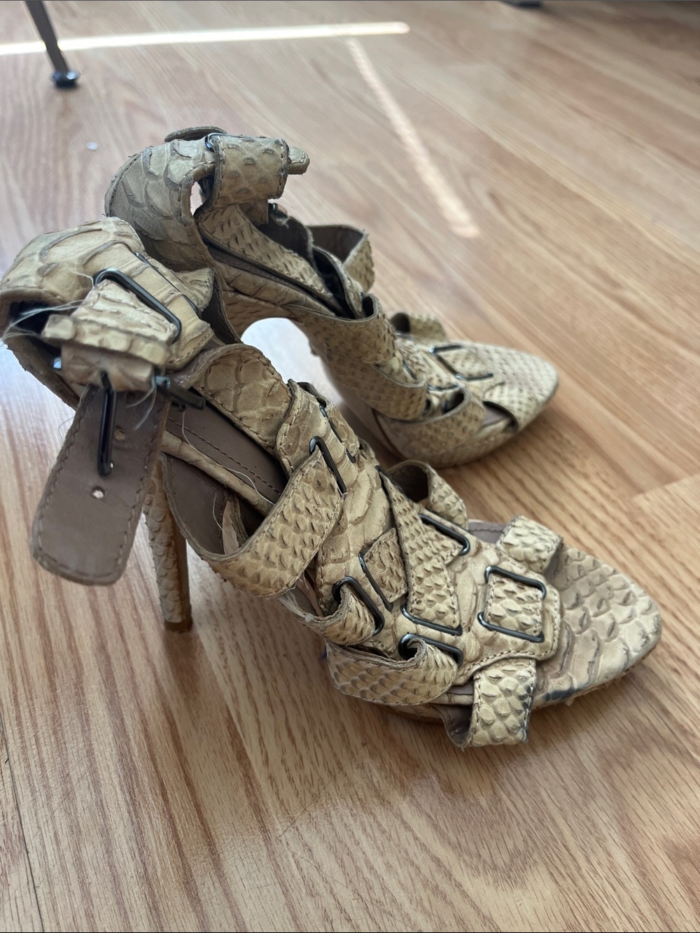 Braided Tan High Heel Sandals - Women's Strappy Stiletto - Size 38 (7 US)
